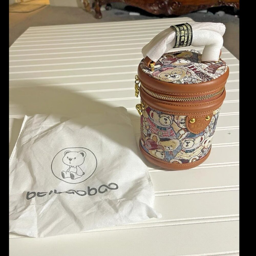 NEW Beibaobao Cute Bear Bucket Purse Tapestry Bag Top Handle Cross Body Strap